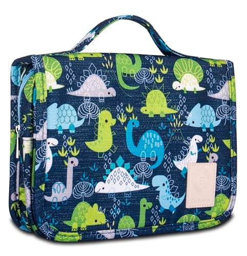 Eudora Hanging Travel Kids Toiletry Bag for Boys, Waterproof Travel Organizer, Cute Dinosaur Snake Cartoon Cosmetic Bath Bag with 360 Rotatable Hook (Blue) - Image 1
