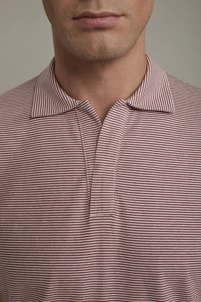 Doppelganger Multicolour Men's short sleeve button-less polo shirt with derby collar and thin stripes 100% cotton regular fit - Offwhite/Antiqu for Men | Best Price UAE