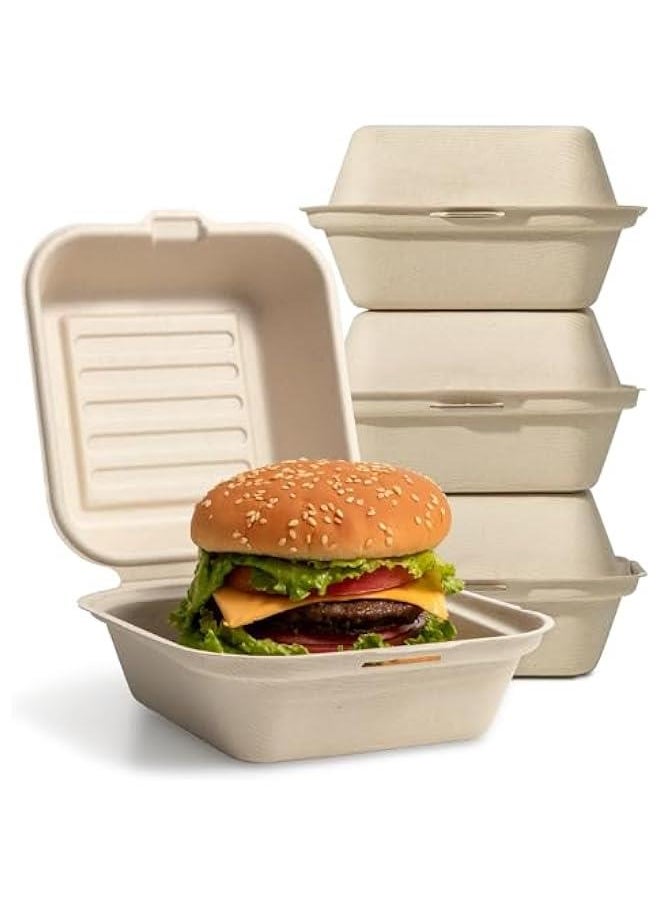 Arabest Eco-Friendly 6 x 6 Pack To Go Clamshell Containers for Food - Biodegradable Sugarcane Take Out Boxes, Microwave Safe Brown - Disposable Compostable To Go Containers  - Image 1
