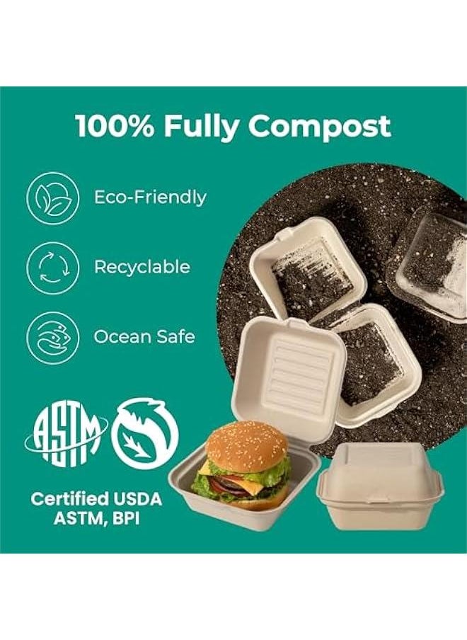 Arabest Eco-Friendly 6 x 6 Pack To Go Clamshell Containers for Food - Biodegradable Sugarcane Take Out Boxes, Microwave Safe Brown - Disposable Compostable To Go Containers  - Image 3