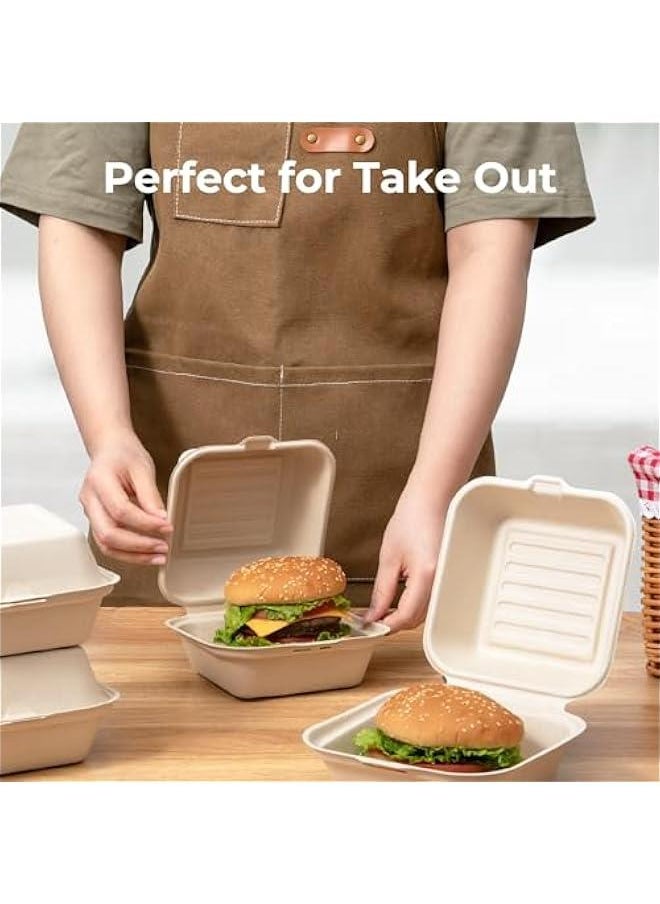 Arabest Eco-Friendly 6 x 6 Pack To Go Clamshell Containers for Food - Biodegradable Sugarcane Take Out Boxes, Microwave Safe Brown - Disposable Compostable To Go Containers  - Image 4