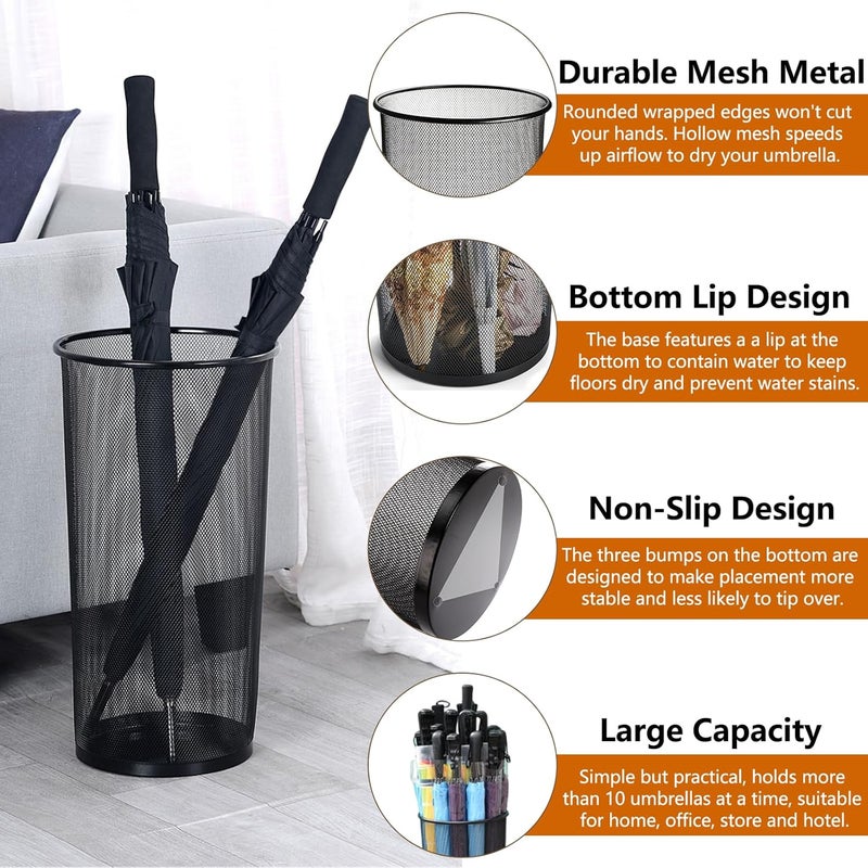 Youeon 2 Pack Large Umbrella Holder, 10.5x20 Inch Metal Mesh Umbrella Stand, Freestanding Bucket for Umbrellas, Canes, Walking Sticks, Wrapping Paper, Entryway, Home, Office, Hotel, Black - Image 3