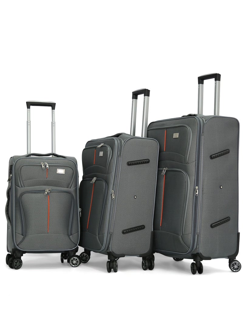 GIORDANO - Giordano Trolley Bags 3 PCS Set Softside Spinners,Grey - Image 1