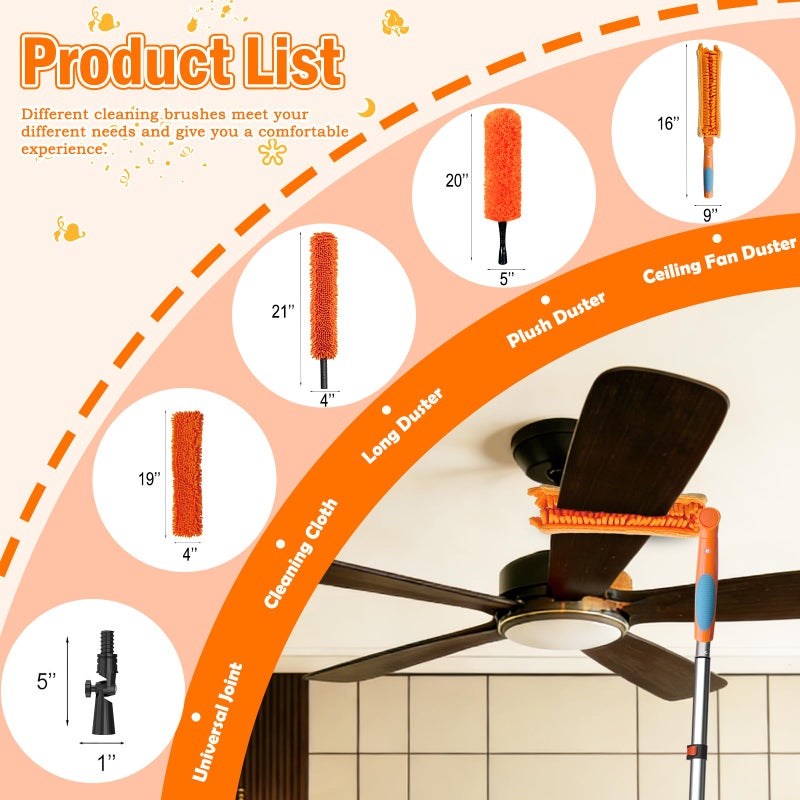 LAANPOLE 26FT Reach Ceiling Fan Cleaner Duster, Fan Blade Cleaner Kit with 5-20FT Extension Pole, Microfiber Duster & Replaceable Cleaning Cloth for Blades, Ceiling, Furniture - Image 2