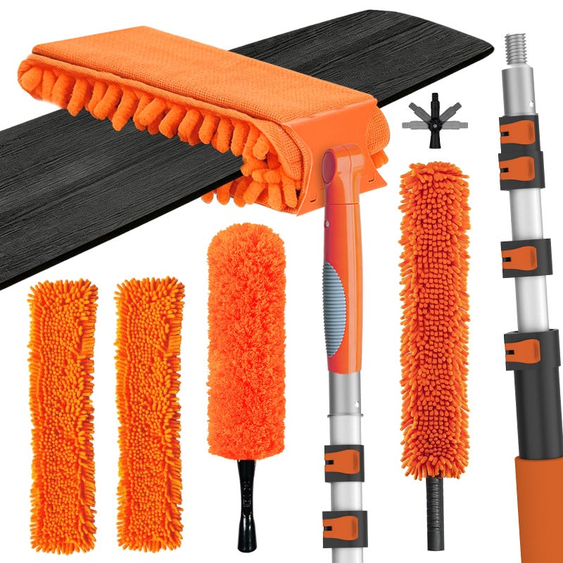 LAANPOLE 26FT Reach Ceiling Fan Cleaner Duster, Fan Blade Cleaner Kit with 5-20FT Extension Pole, Microfiber Duster & Replaceable Cleaning Cloth for Blades, Ceiling, Furniture - Image 1