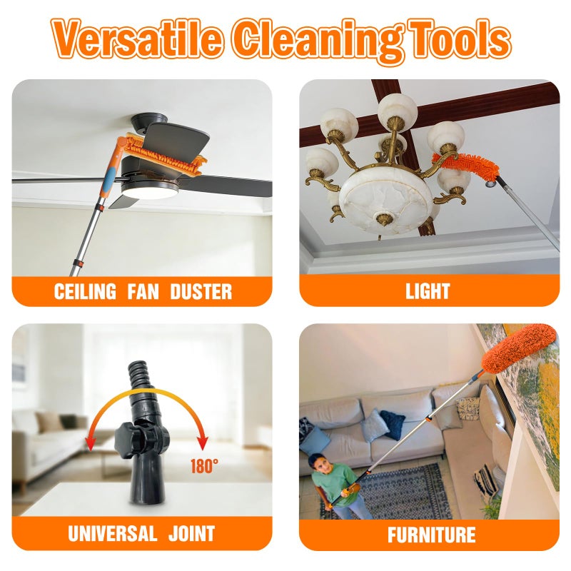LAANPOLE 26FT Reach Ceiling Fan Cleaner Duster, Fan Blade Cleaner Kit with 5-20FT Extension Pole, Microfiber Duster & Replaceable Cleaning Cloth for Blades, Ceiling, Furniture - Image 5