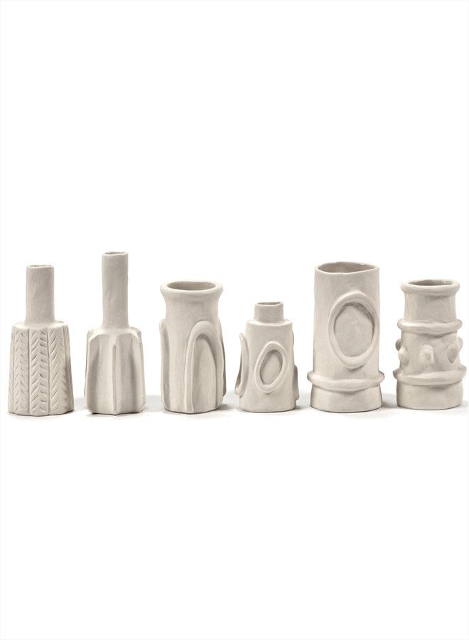 Serax Flower Vase | Marie by Marie Michielssen | Set of 6 | White Stoneware Home Decor Living Room for Coffee Table or Kitchen | Modern Entryway Table Decor or for Shelves | Unique Centerpiece Vases - Image 1