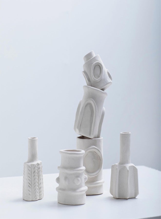 Serax Flower Vase | Marie by Marie Michielssen | Set of 6 | White Stoneware Home Decor Living Room for Coffee Table or Kitchen | Modern Entryway Table Decor or for Shelves | Unique Centerpiece Vases - Image 4