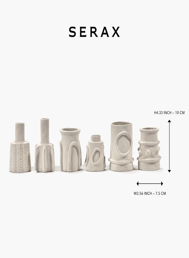 Serax Flower Vase | Marie by Marie Michielssen | Set of 6 | White Stoneware Home Decor Living Room for Coffee Table or Kitchen | Modern Entryway Table Decor or for Shelves | Unique Centerpiece Vases - Image 2