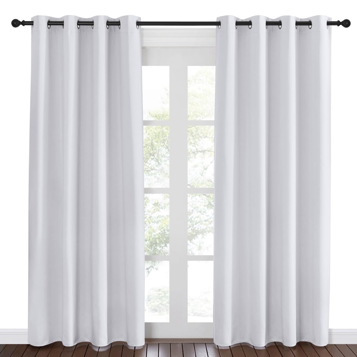 NICETOWN Room Darkening Window Curtain Panel - (Greyish White/Silver Grey Color) Solid Thermal Insulated Blind Privacy Drape for Bedroom,52x84 inches, 1 Pack