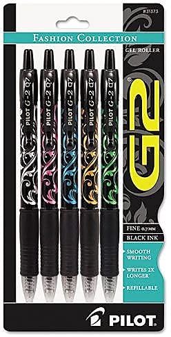 Pilot 31373 G2 Fashion Premium Retractable Gel Ink Pen, Black Ink/Asst. Barrels,.7mm, 5/Pack (PIL31373) - Image 3