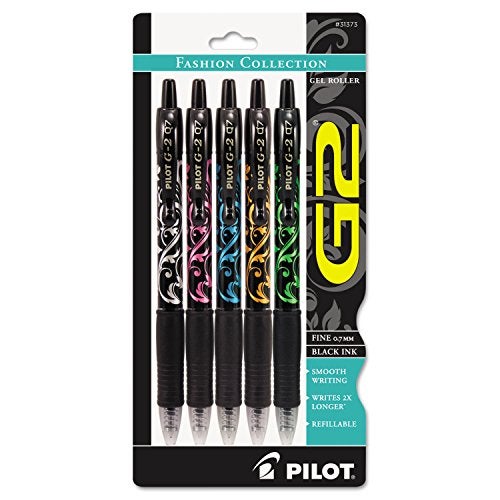 Pilot 31373 G2 Fashion Premium Retractable Gel Ink Pen, Black Ink/Asst. Barrels,.7mm, 5/Pack (PIL31373) - Image 1