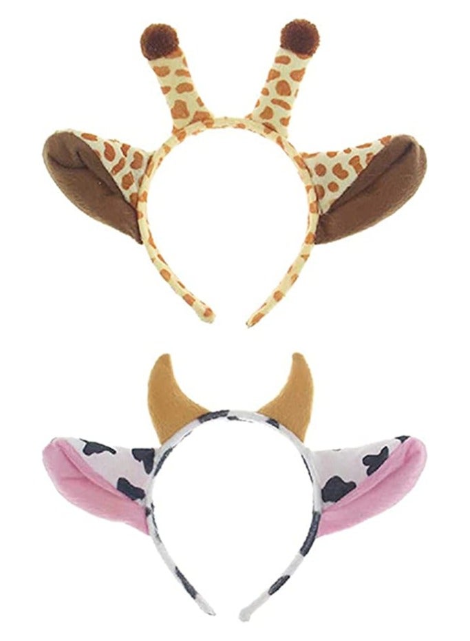 2Pcs Animal Ear Headbands Cosplay Make-Up Plush Ears Carnival Masquerade Party Supplies Costume Accessory  Cosplay Party Headbands for Women Girls Adult (Cow and Giraffe） Brand: - Image 1