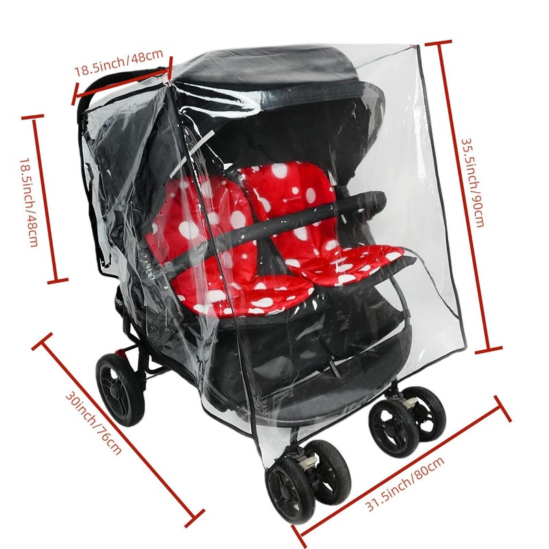 Ezkindheit Double Stroller Rain Cover  Universal Fit Weather Shield for Side by Side Baby Stroller Waterproof Windproof Jogger Stroller Cover for Rain Snow  Dust Protection  Baby Outdoor Travel Essential - Image 2