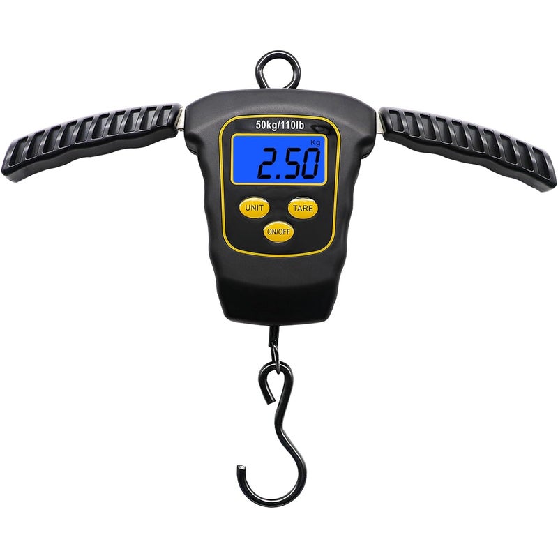 VOPOCO Fish Scale 110lbs/50kg Portable Hanging Fishing Weight Scale Digital Spring Balance Folding Handles Bag Weight Scale Waterproof Hanging Hook Scale with Back-lit LCD Display Fishing Gift for Men - Image 1