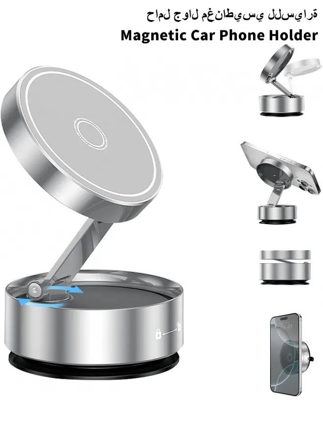 Strong Magnetic Car Phone Holder, Vacuum Suction Dashboard & Windshield Mount, 360° Rotatable, Universal Magsafe Car Mount Compatible with All Smartphones (iPhone 17/16/15/14, Samsung S25/S24) - (Silver) - Image 1