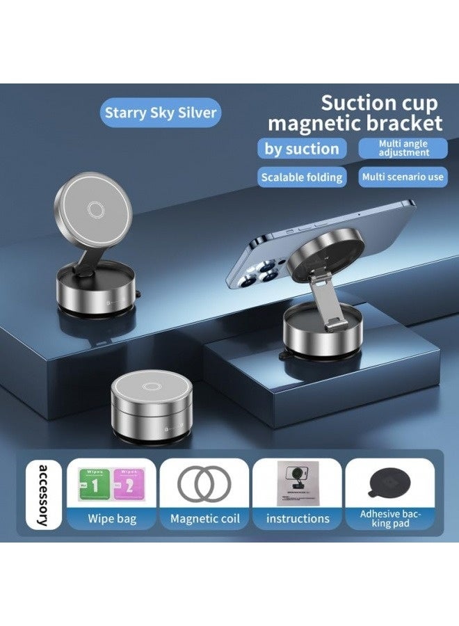 Strong Magnetic Car Phone Holder, Vacuum Suction Dashboard & Windshield Mount, 360° Rotatable, Universal Magsafe Car Mount Compatible with All Smartphones (iPhone 17/16/15/14, Samsung S25/S24) - (Silver) - Image 2