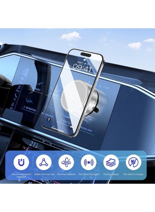 Strong Magnetic Car Phone Holder, Vacuum Suction Dashboard & Windshield Mount, 360° Rotatable, Universal Magsafe Car Mount Compatible with All Smartphones (iPhone 17/16/15/14, Samsung S25/S24) - (Silver) - Image 5