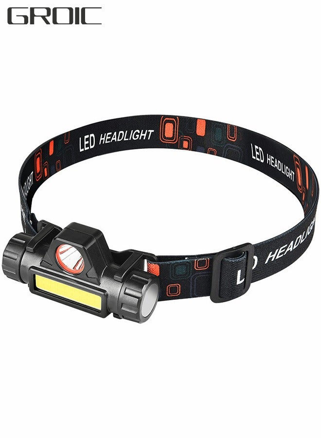 GROIC Rechargeable Waterproof  LED Headlamp with 2 Lights and Adjustable Headlight Beam for Running Camping Cycling Outdoor Adults Kids - Image 1
