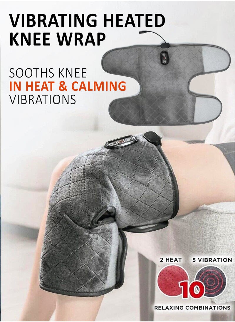 Generic Heated Vibrating Knee Wrap Electric Heating Pad with Vibrations for Knee Pain Relief, Arthritis, Joint and Muscle Stiffness, 2 Heat and 5 Massage Settings for 10 Relaxing Combinations Weighted with Clay Beads for Deep Therapy Adjustable Heated Knee Brace for Legs, Thighs & Calves Soft Plush Fabric Extra-Long 9ft Cord and Auto Shut-Off  - Image 1