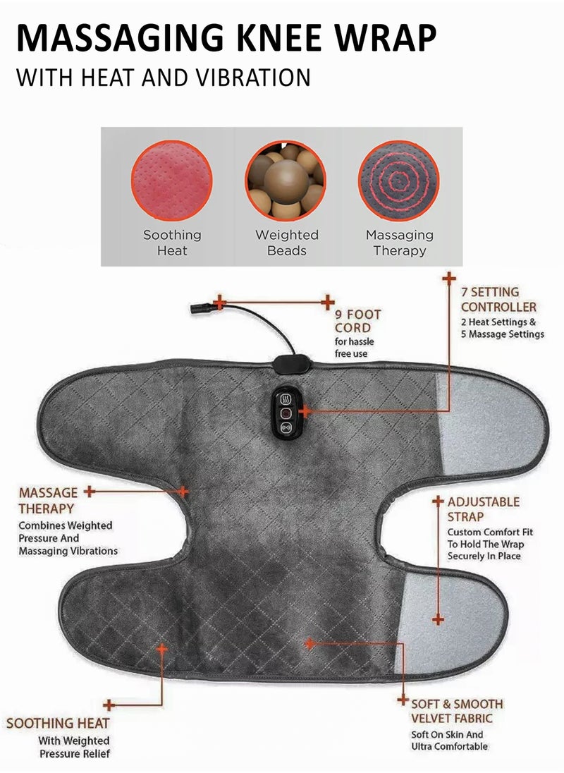 Generic Heated Vibrating Knee Wrap Electric Heating Pad with Vibrations for Knee Pain Relief, Arthritis, Joint and Muscle Stiffness, 2 Heat and 5 Massage Settings for 10 Relaxing Combinations Weighted with Clay Beads for Deep Therapy Adjustable Heated Knee Brace for Legs, Thighs & Calves Soft Plush Fabric Extra-Long 9ft Cord and Auto Shut-Off  - Image 2
