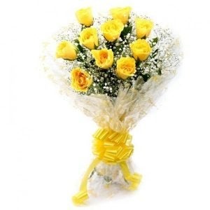Floralbay Floralbay Yellow Roses Bouquet Fresh Flowers in Cellophane Wrapping Bunch of 15