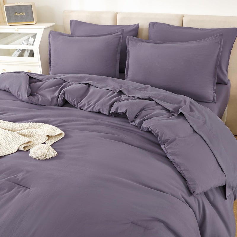 Litanika Litanika Queen Comforter Set Grey Purple - 7 Pieces Bed in a Bag Queen Beddding Comforter Sets  Solid Lightweight Bed Set with Comforter  Sheets  Pillowcases & Shams  - Image 4