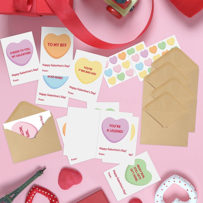 CPicdn Funny Galentineâ€™s Day Cards - 30Set Humorous Valentineâ€™s Day Cards Bulk Boxed with Envelopes Stickers, Candy Heart Note Cute Galentines Gifts for Girls Women Friends Exchange Party Supplies - Image 4