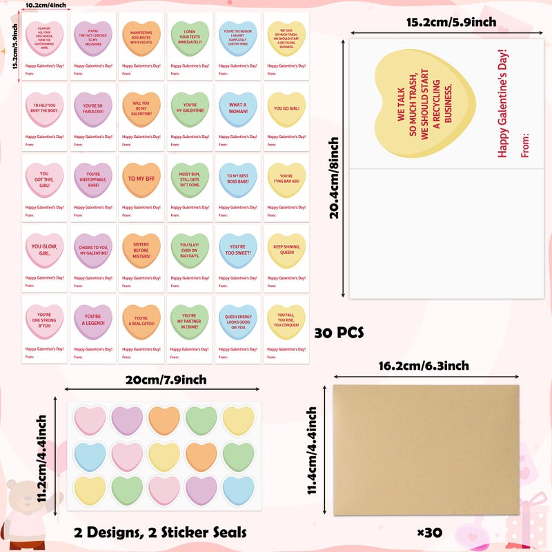 CPicdn Funny Galentineâ€™s Day Cards - 30Set Humorous Valentineâ€™s Day Cards Bulk Boxed with Envelopes Stickers, Candy Heart Note Cute Galentines Gifts for Girls Women Friends Exchange Party Supplies - Image 2
