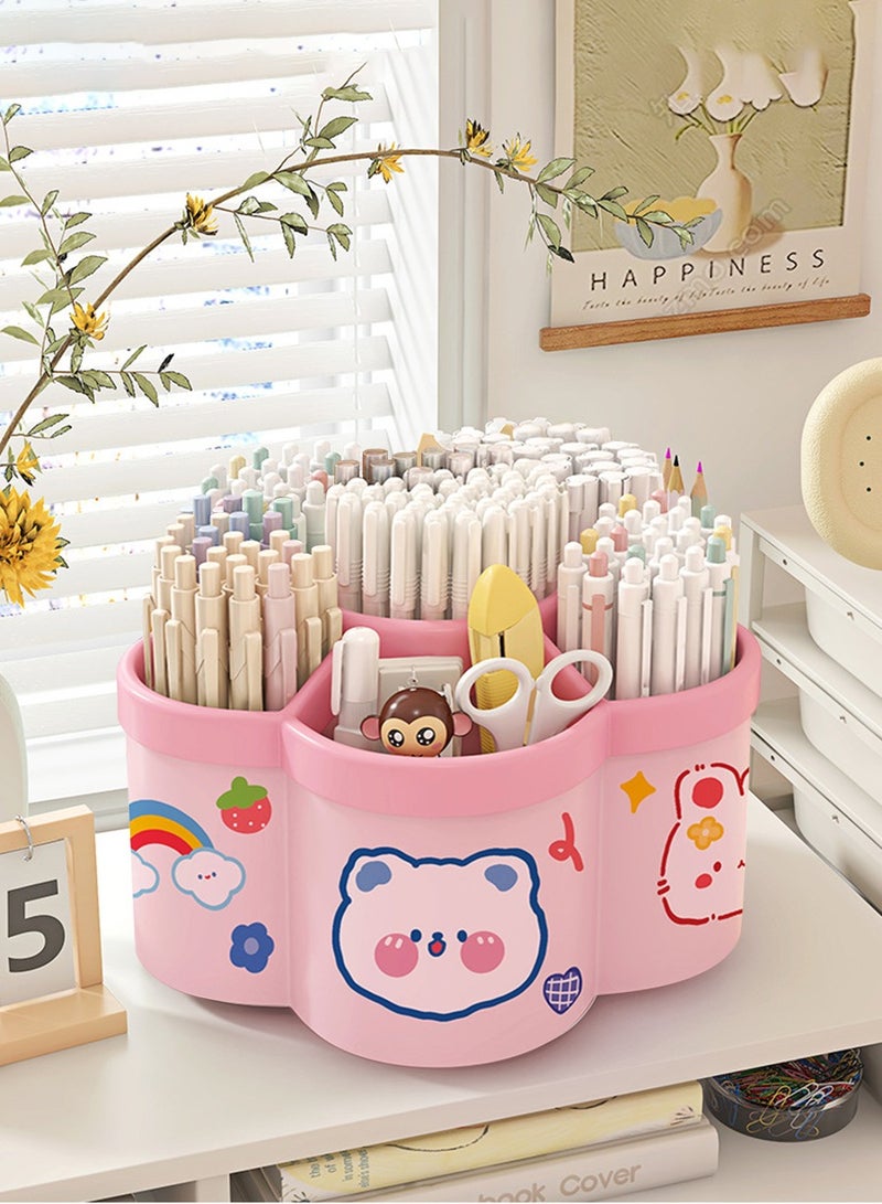 BEIRUI 360° Rotating Makeup Organizer, Cartoon Stationery Organizer, Plastic Flower Shape Design with 6 Compartments, Multifunctional Holder for Brushes, Lipsticks, Skincare Products and Stationery - Image 4