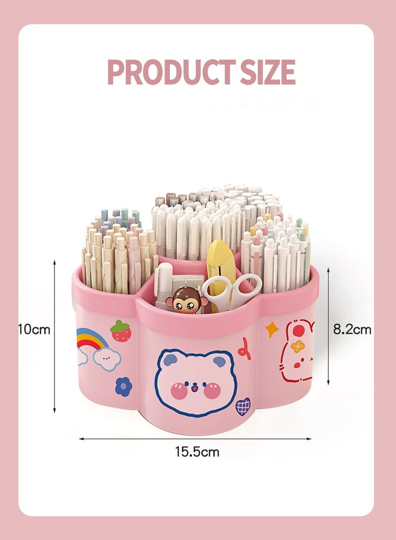 BEIRUI 360° Rotating Makeup Organizer, Cartoon Stationery Organizer, Plastic Flower Shape Design with 6 Compartments, Multifunctional Holder for Brushes, Lipsticks, Skincare Products and Stationery - Image 3