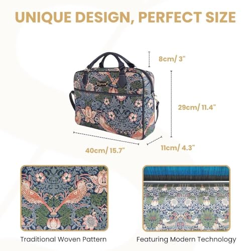 Signare Tapestry Laptop bag Computer Messenger bag Briefcase for Women with William Morris Strawberry Thief Blue (CPU-STBL) - Image 3