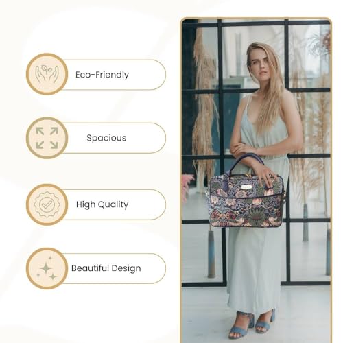 Signare Tapestry Laptop bag Computer Messenger bag Briefcase for Women with William Morris Strawberry Thief Blue (CPU-STBL) - Image 5