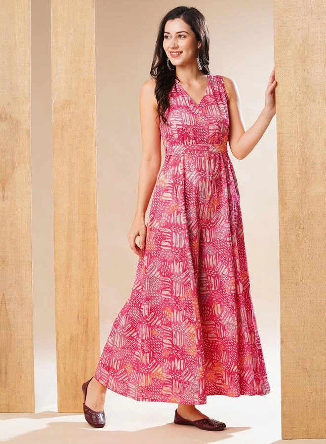 globus Women Printed Wrap V Neck Wide Leg Jumpsuit