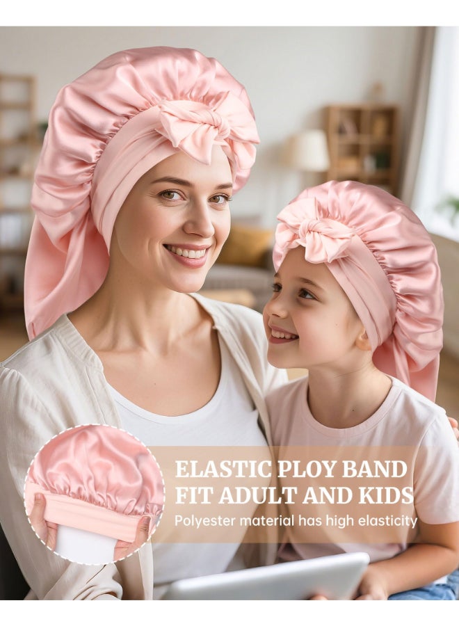 AWAYTR Silk Bonnet for Long Hair 100 Mulberry Silk Bonnet for Sleeping Women or Kids with Adjustable Elastic Band Pink - Image 4