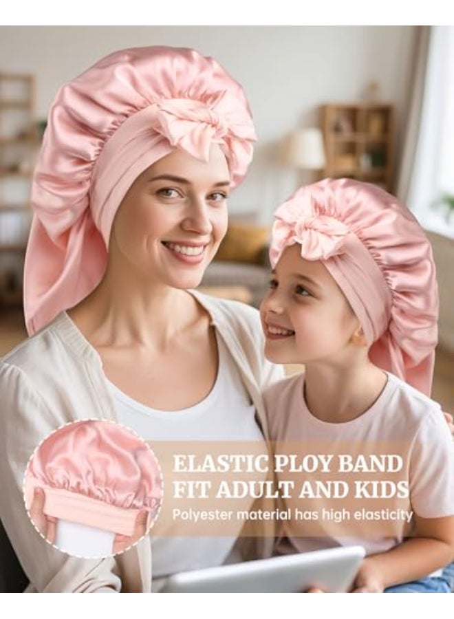 AWAYTR Silk Bonnet for Long Hair 100 Mulberry Silk Bonnet for Sleeping Women or Kids with Adjustable Elastic Band Pink - Image 3