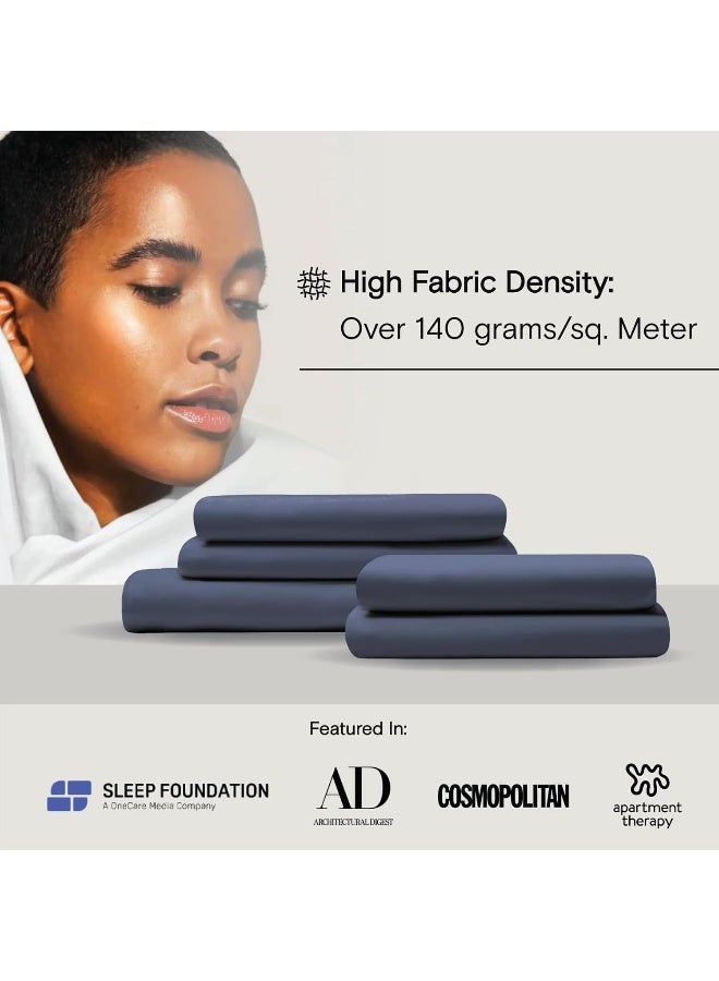 DOZ by SIJO 100% Organic Bamboo Sheet Set, Buttery Soft, Cooling for Hot Sleepers, Silky Breathable, Oeko-TEX, High GSM, 16" Deep Pockets - 4pc - 2 Pillowcases 1 Fitted 1 Top Sheet (Sapphire, Queen)  - Image 5