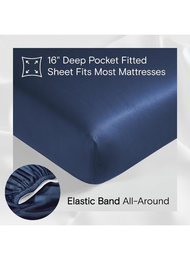 DOZ by SIJO 100% Organic Bamboo Sheet Set, Buttery Soft, Cooling for Hot Sleepers, Silky Breathable, Oeko-TEX, High GSM, 16" Deep Pockets - 4pc - 2 Pillowcases 1 Fitted 1 Top Sheet (Sapphire, Queen)  - Image 4