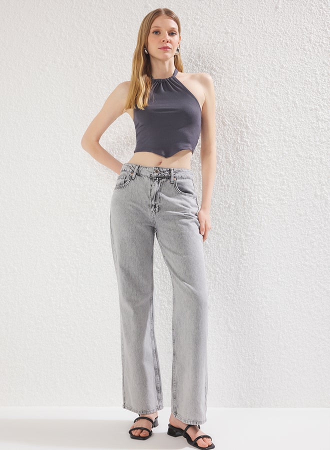 trendyol Grey High Waist Wide Leg Jeans - Image 1