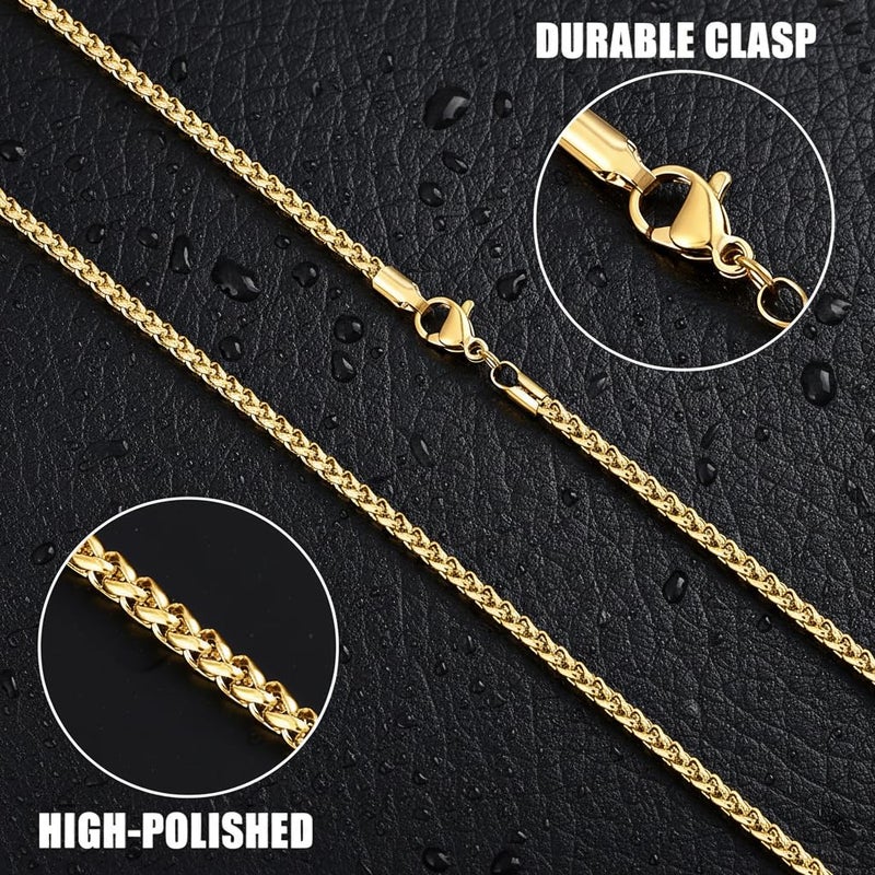 Fiusem 14K Gold Plated Wheat Chain Necklace for Men, 2.5mm 14K Gold Plated Stainless Steel Necklace Chains for Men and Women 20 Inch - Image 5