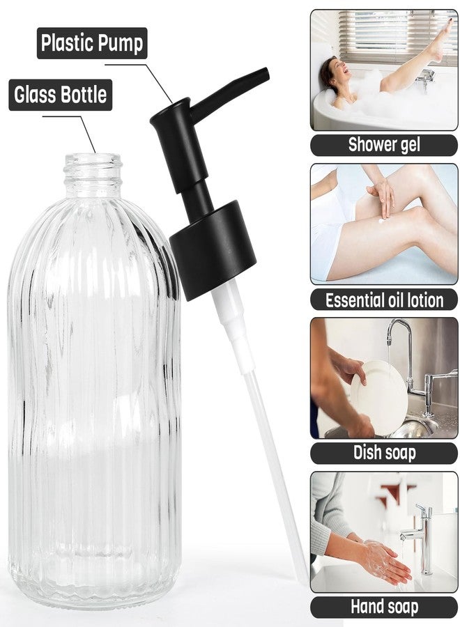 Ulable 2 Pack Glass Soap Dispenser with Pump, 13.5oz Refillable Soap Dispensers with Vertical Stripe for Hand Wash & Dish Wash, Elegant Bathroom Soap Dispenser for Dishwashing Liquid, Lotion - Image 2