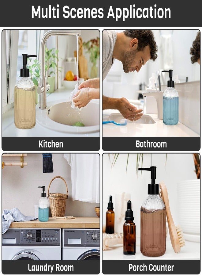 Ulable 2 Pack Glass Soap Dispenser with Pump, 13.5oz Refillable Soap Dispensers with Vertical Stripe for Hand Wash & Dish Wash, Elegant Bathroom Soap Dispenser for Dishwashing Liquid, Lotion - Image 3