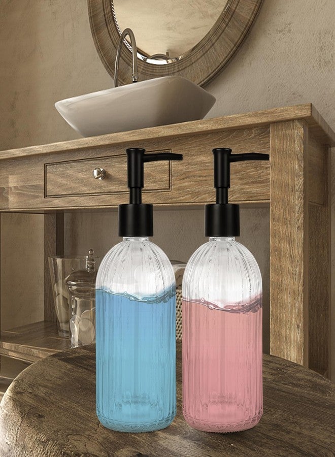 Ulable 2 Pack Glass Soap Dispenser with Pump, 13.5oz Refillable Soap Dispensers with Vertical Stripe for Hand Wash & Dish Wash, Elegant Bathroom Soap Dispenser for Dishwashing Liquid, Lotion - Image 4