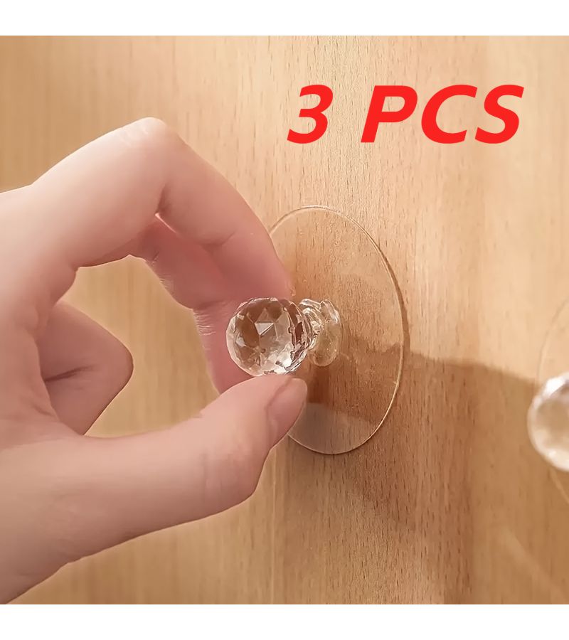 3pcs Transparent Self Adhesive Cabinet Drawer Door Handles With Hooks - Image 1