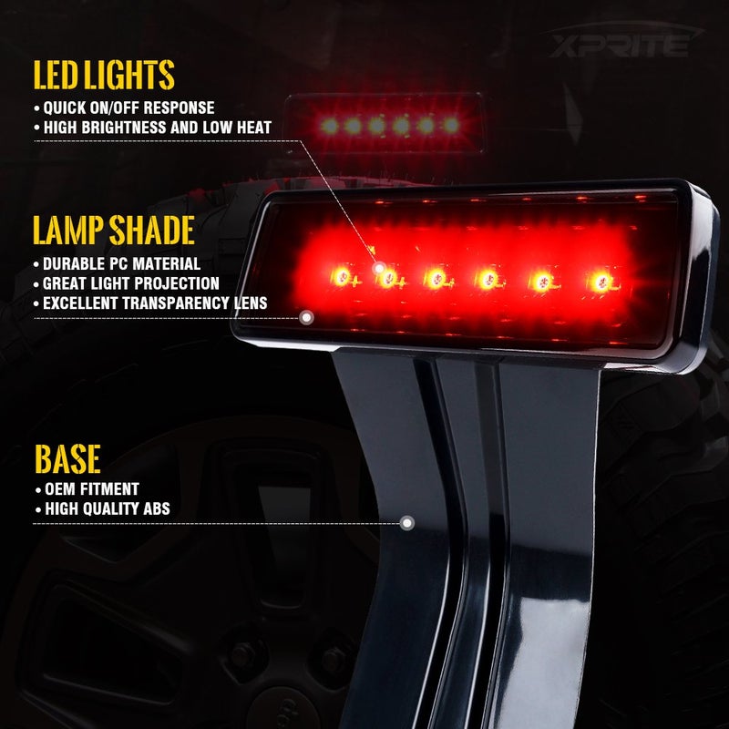 Xprite LED Third Brake Lights w/Smoke Lens High Mount Stop 3rd Tail Light Compatible with 2007-2018 Jeep Wrangler JK - Image 3