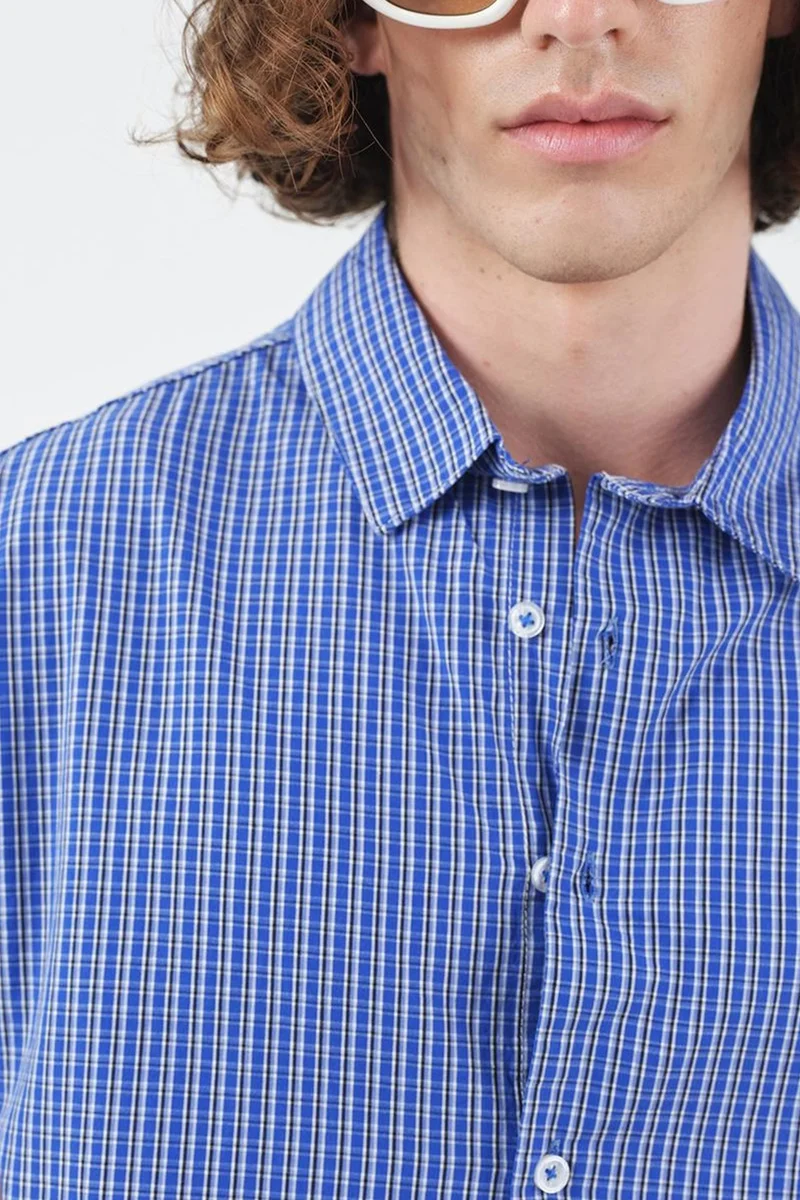 Giesto GIESTO Casual Plaid Button-Up Short Sleeve Shirt