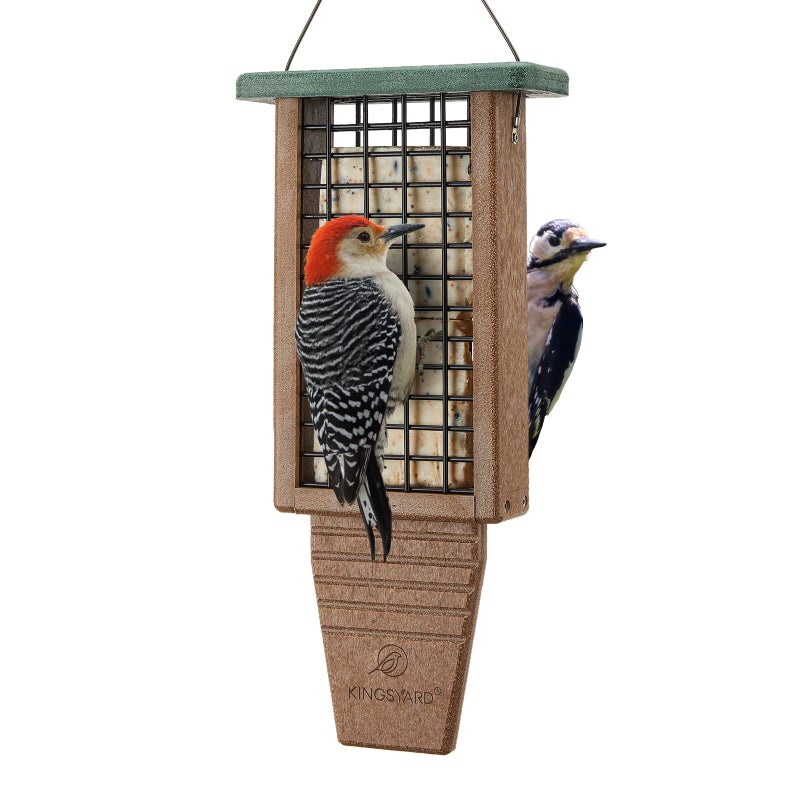 Kingsyard Recycled Plastic Suet Bird Feeder Double Capacity TailProp Suet Feeder for Outside Hanging Sturdy Durable Great for Woodpecker Clinging Birds Green