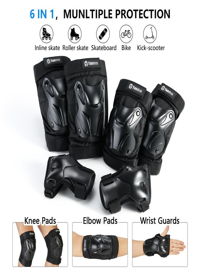 Tanden Skating Protective Gear Kids Knee and Elbow Pads Wrist Guards for Roller Skating Skateboarding, Skate Pads Kids Knee Pads Black - Image 2