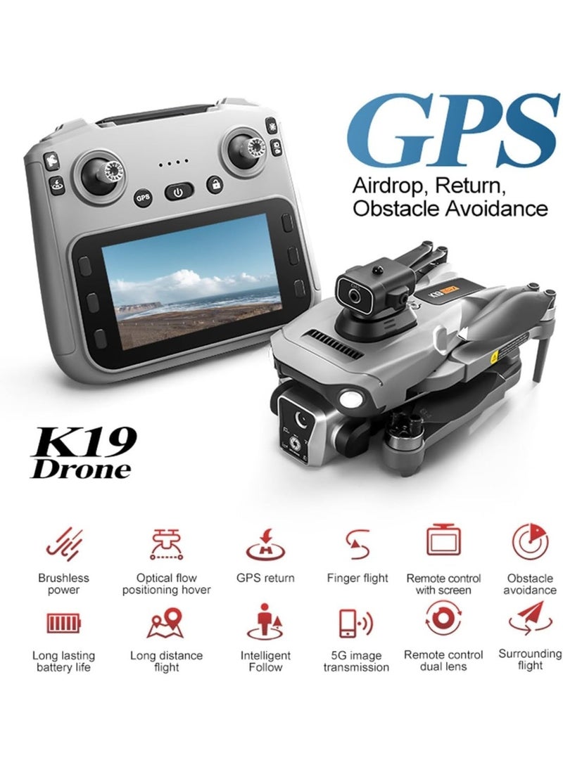 K19 MAX Professional Drone with Dual Camera, Remote Control Screen, Obstacle Avoidance, Grey - Image 4