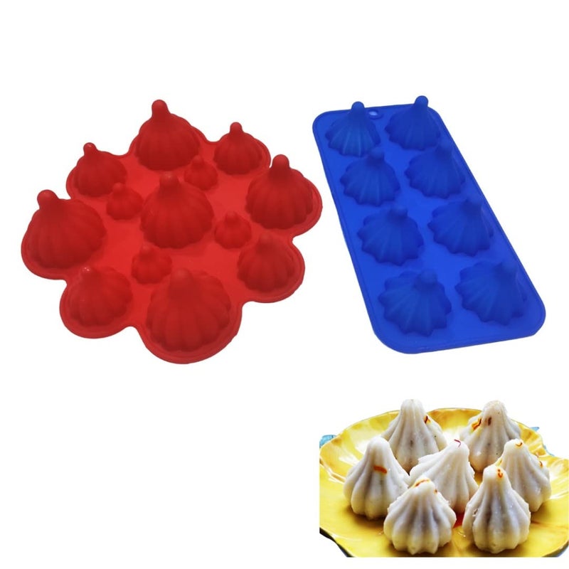 MoldBerry Modak Mould 13 8 Cavity Small Big Modak Shape Chocolate Silicone Mould for Modak Ganesh Chaturthi Festivals Pack of 2 Multi Color - Image 1